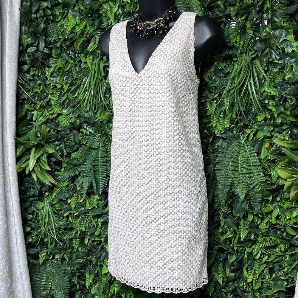 MASSIMMO DUTTI Dress Women 4 Cream V Neck Lace Sleeveless Shift Cocktail 2792